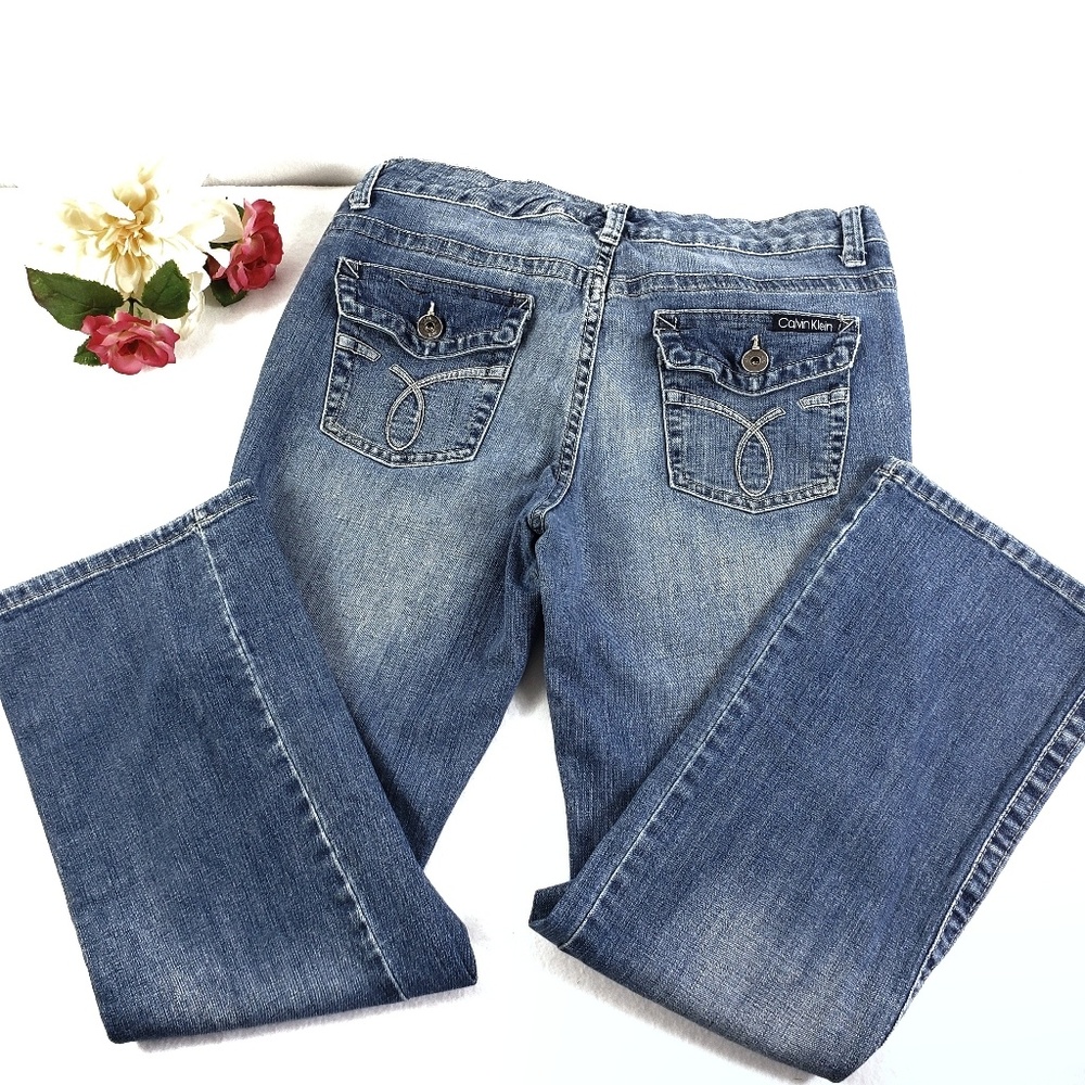 Calvin Klein Women’s Designer Jeans Size 12 Stonewashed Logo Embellished Western